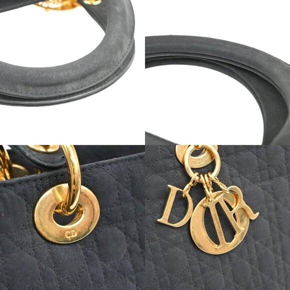 CHRISTIAN DIOR Lady Cannage Tote Hand Bag Nylon Leather Black GHW Italy 73FC009 - Picture 8 of 16